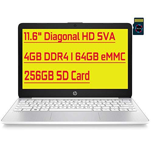 에이치피 HP Stream Premium Laptop I 11.6 Diagonal HD SVA Anti-Glare Display I Intel Celeron N4000 I 4GB DDR4 64GB eMMC + 256GB SD Card I USB-C HDMI Bluetooth Webcam Win 10 + 32GB Micro SD C