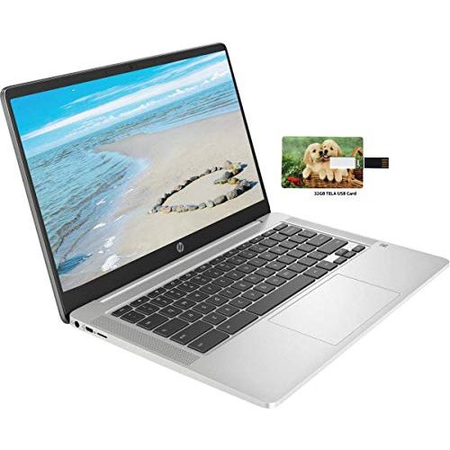 에이치피 2020 Newest HP Chromebook 14 Inch FHD 1080P Laptop with Webcam, Intel Celeron N4000 up to 2.6 GHz, 4GB RAM, 64GB eMMC, Webcam, WiFi 5, Chrome OS 32GB Tela USB Card