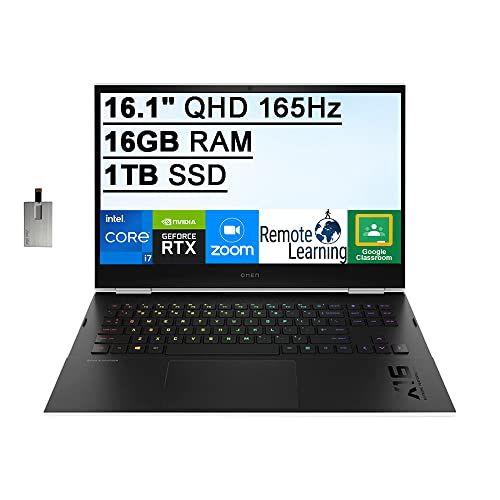 에이치피 2022 HP OMEN 16.1 QHD 165Hz Gaming Laptop Computer, 11th Intel Core i7-11800H, 16GB RAM, 1TB PCIe SSD, Backlit Keyboard, GeForce RTX 3070 Graphics, HD Webcam, B&O Audio, Win 11, Wh