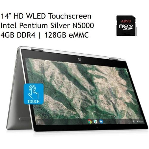 에이치피 HP X360 14 HD WLED-Backlit Touchscreen 2 in 1 Chromebook Laptop, Intel Pentium Silver N5000, 4GB DDR4, 128GB eMMC, WiFi, Bluetooth, Webcam, Media Card Reader, USB-C, Chrome OS, 64G