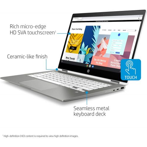 에이치피 HP X360 14 HD WLED-Backlit Touchscreen 2 in 1 Chromebook Laptop, Intel Pentium Silver N5000, 4GB DDR4, 128GB eMMC, WiFi, Bluetooth, Webcam, Media Card Reader, USB-C, Chrome OS, 64G