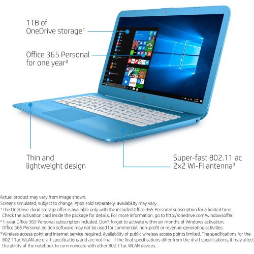 에이치피 HP Stream Laptop PC - 14 HD, Intel Celeron N3060, 4 GB RAM, 32 GB eMMC, Office 365 Personal for one year - 14-ax010nr