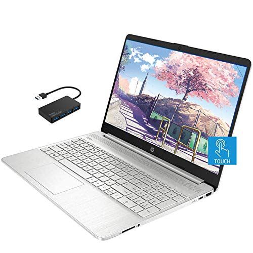 에이치피 Newest HP 15.6 HD Touchscreen Laptop Computer, Intel i3-1005G1 Quad-Core Processor up to 3.40 GHz, 8GB DDR4 128GB SSD, HD Webcam, Bluetooth, Win 10 Home, Silver, with TSBEAU 4 Port