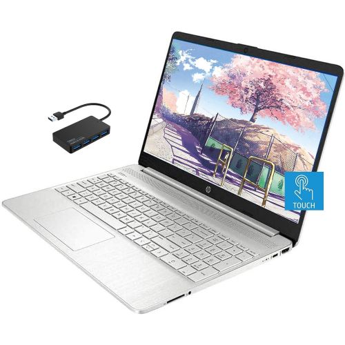 에이치피 Newest HP 15.6 HD Touchscreen Laptop Computer, Intel i3-1005G1 Quad-Core Processor up to 3.40 GHz, 8GB DDR4 128GB SSD, HD Webcam, Bluetooth, Win 10 Home, Silver, with TSBEAU 4 Port