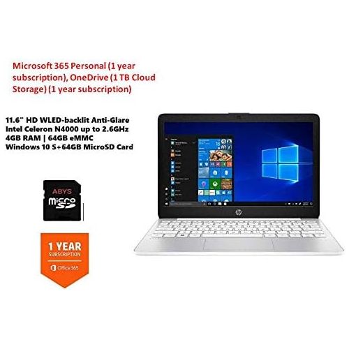 에이치피 HP Stream 11.6 HD (1366 x 768) SVA anti-glare WLED-backlit Laptop, Intel Celeron N4000 up to 2.6GHz, 4GB DDR4, 64GB eMMC, Wi-Fi 5, Bluetooth, Webcam, USB-C, HDMI, Windows 10 S, 64G