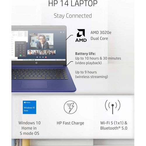 에이치피 HP 14 Laptop, AMD 3020e, 4 GB RAM, 64 GB eMMC Storage, 14-inch HD Display, Windows 10 Home in S Mode, Long Battery Life, Microsoft 365, (14-fq0010nr, 2020)