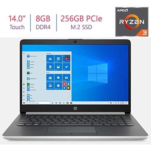 에이치피 HP 14.0-inch HD Touchscreen Laptop PC, AMD Ryzen 3 3200U 2.6GHz Processor, 8GB DDR4 RAM, 256 GB PCIe NVMe M.2 SSD, Stereo Speakers, AMD Radeon Vega 3 Graphics, Bluetooth, HDMI, WiF