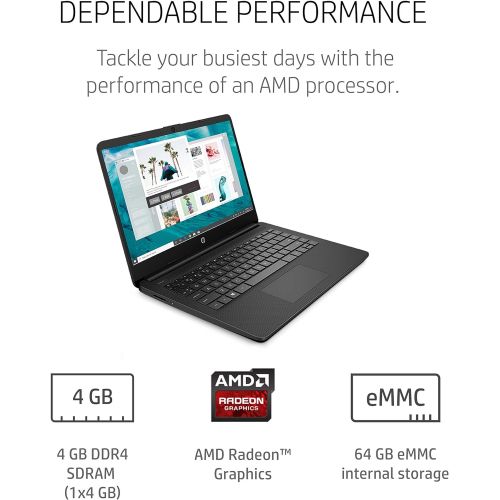 에이치피 HP 14 Laptop, AMD 3020e, 4 GB RAM, 64 GB eMMC Storage, 14-inch HD Display, Windows 10 Home in S Mode, Long Battery Life, Microsoft 365, (14-fq0020nr, 2020)