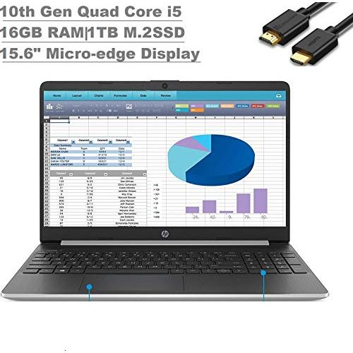 에이치피 Latest Newest HP 15 15.6 HD Micro-Edge Business Laptop(10th Gen Intel Core i5-1035G1, 16GB DDR4 RAM, 1TB SSD) USB Type-C, HDMI, HD Webcam, Windows 10 Home + IST Computers HDMI Cabl