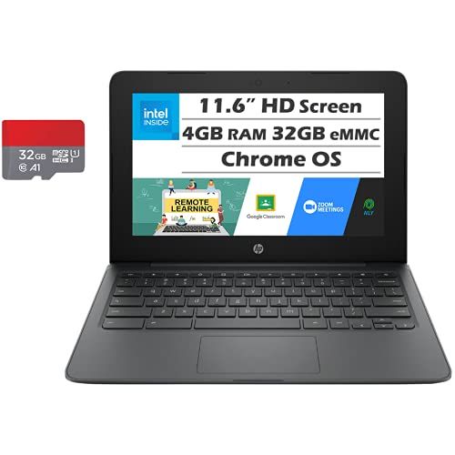 에이치피 HP Chromebook 11.6 Inch Laptop, Intel Celeron N3350 up to 2.4 GHz, 4GB Memory, 64GB Space (32GB eMMC+32GB Micro SD), WiFi, Bluetooth, Webcam, Chrome OS, Nly MP