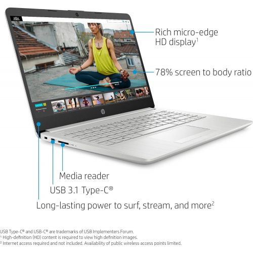 에이치피 HP 14-inch Laptop, AMD Gold 3150U, 4 GB RAM, 128 GB SSD Storage, Windows 10 Home in S Mode (14-dk1020nr, Natural Silver)