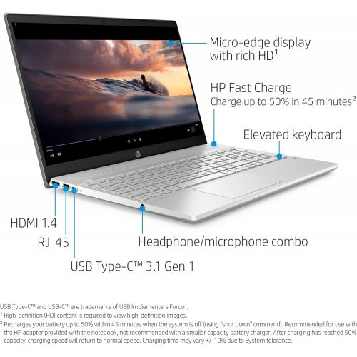 에이치피 HP Pavilion 15-Inch Laptop, Micro-EDGE Touchscreen, All-Metal -Case, Intel Core I5-8265U Processor, 8 GB RAM, 256 GB Solid-State Drive, Windows 10 Home (15-cs2010nr, Mineral Silver