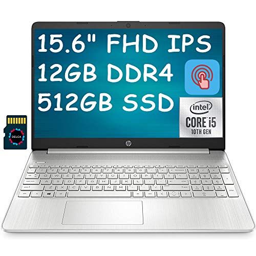 에이치피 HP 15 Laptop Computer 15.6 FHD IPS Touchscreen 10th Gen Intel Quad-Core i5-1035G1 (Beats i7-8550U) 12GB DDR4 512GB SSDHP Fast Charge HDMI Webcam Win 10 + 32GB Micro SD Card