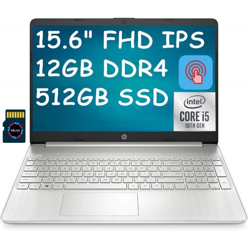 에이치피 HP 15 Laptop Computer 15.6 FHD IPS Touchscreen 10th Gen Intel Quad-Core i5-1035G1 (Beats i7-8550U) 12GB DDR4 512GB SSDHP Fast Charge HDMI Webcam Win 10 + 32GB Micro SD Card