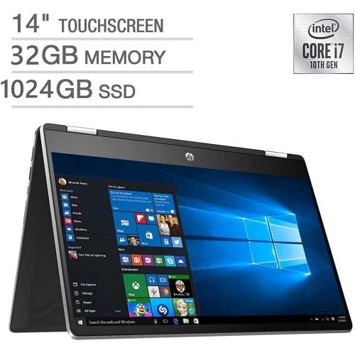 에이치피 HP Pavilion x360 2-in-1 14 FHD Touchscreen Laptop, Intel i7-1065G7, Intel Iris Plus Graphics, USB 3.0, Type-C, Wi-Fi 6, Backlit Keyboard, Webcam, Win 10 H, 32GB MSD Card (32GB RAM