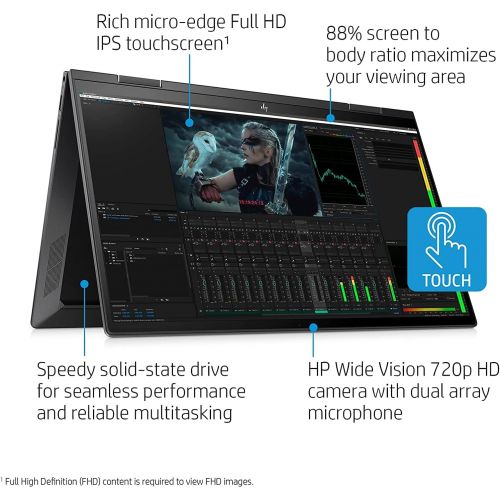 에이치피 2021 HP Envy x360 2-in-1 15.6 FHD IPS WLED Touchscreen Laptop, AMD Ryzen 5 4500U, 8GB RAM, 256GB SSD, Backlit Keyboard, WiFi 6, Windows 10, Nightfall Black, W/ IFT Accessories