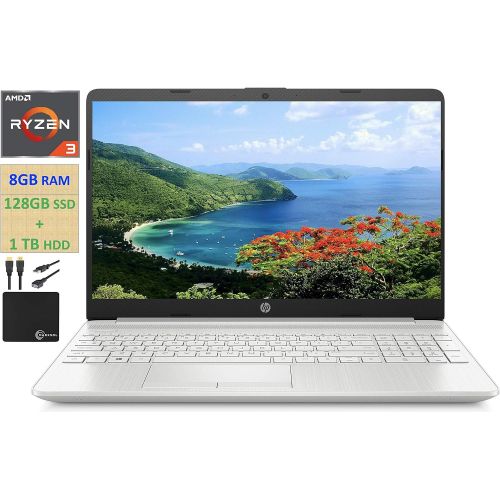 에이치피 2021 HP Flagship 15.6” HD Laptop Computer, AMD Ryzen 3 3250U up to 3.5GHz (Beat Intel i5-7200U), 8GB RAM, 128GB SSD+1TB HDD, HD Webcam, Remote Work,WiFi, Bluetooth 4.2, HDMI, Win10