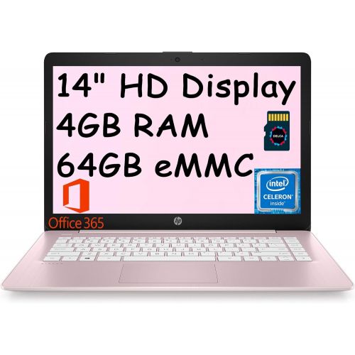 에이치피 HP Stream 14 Laptop Computer I 14 HD SVA Micro-Edge Display I Intel Celeron N4000 Processor I 4GB DDR4 64GB eMMC I HDMI Webcam Office 365 Win 10 (Pink) + 32GB Micro SD Card