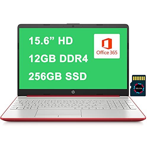 에이치피 HP Notebook 15 Business Laptop I 15.6” HD SVA Display I Intel 4-Core Pentium Silver N5000 Processor I 12GB DDR4 256GB SSD I USB-C I 5 Office365 Win10 Red + 32GB MicroSD Card