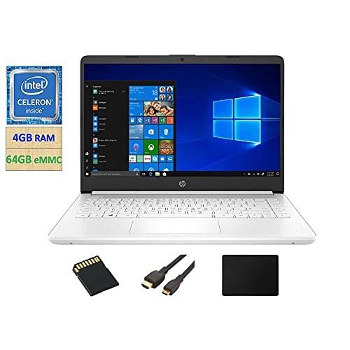 에이치피 2021 HP Stream 14 Laptop Light-Weight, Intel Celeron N4020 (Up to 2.8GHz), 4GB RAM, 64GB eMMC HD LED Display with Microsoft 365 1 Year+128GB SD Card+Mouse Pad+HDMI Cables(Snowflake