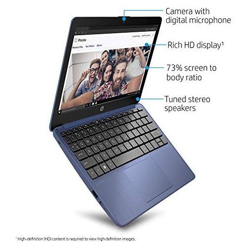 에이치피 HP Stream 11 Premium Laptop Computer I 11.6 Diagonal HD Anti-Glare Display I Intel Celeron N4020 I 4GB DDR4 64GB eMMC I USB-C HDMI Bluetooth Webcam Win 10 (Blue) + 32GB MicroSD Car