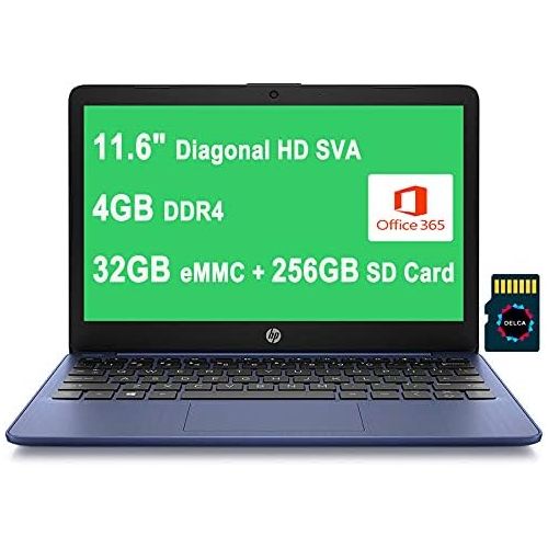 에이치피 HP Stream 2021 Premium 11 Laptop I 11.6 Diagonal HD SVA Anti-Glare I Intel Celeron N4000 Processor I 4GB DDR4 32GB eMMC + 256GB SD Card I USB-C HDMI Microsoft 365 Win10 + 32GB Micr