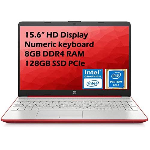 에이치피 2021 Newest HP Notebook 15 Laptop 15.6” Diagonal HD Display Intel Pentium Gold 6405U 8GB RAM 128GB SSD Intel UHD Graphics HDMI USB-C WiFi Webcam Win10 with Aloha Bundle