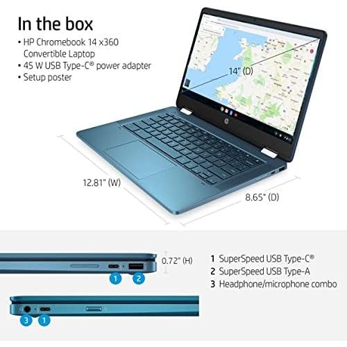 에이치피 HP 14 Touchscreen x360 2 in 1 Convertible Chromebook Laptop, Intel Celeron N4020 Up to 2.8GHz, 4GB RAM, 64GB eMMC, Chrome OS