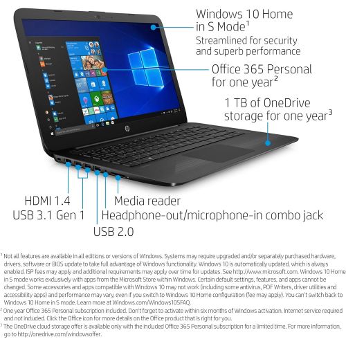 에이치피 HP Stream 14-Inch Laptop, Intel Celeron N4000, 4 GB RAM, 64 GB eMMC, Windows 10 Home in S Mode (14-cb159nr, Jet Black)