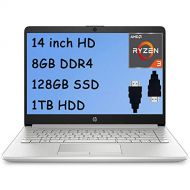 HP 14 Laptop 14 HD Micro-Edge Display AMD Ryzen 3 3250U ( i5-7200U) 8GB DDR4 128GB SSD 1TB HDD WebcamHP Fast Charge Win 10 (Google Classroom Compatible ) + HDMI Cable