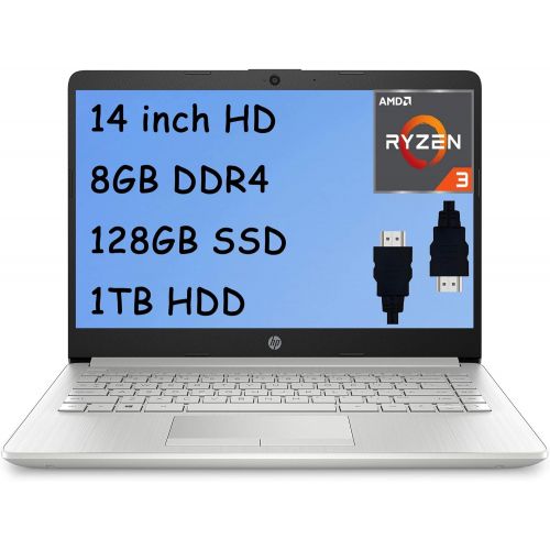 에이치피 HP 14 Laptop 14 HD Micro-Edge Display AMD Ryzen 3 3250U ( i5-7200U) 8GB DDR4 128GB SSD 1TB HDD WebcamHP Fast Charge Win 10 (Google Classroom Compatible ) + HDMI Cable