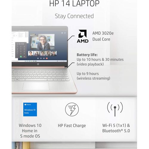 에이치피 HP - 14-fq0030nr 14 Laptop, AMD 3020e, 4 GB RAM, 64 GB eMMC Storage, 14-inch HD Display, Windows 10 Home in S Mode, Long Battery Life, Microsoft 365, (14-fq0030nr, 2020) Pale Rose