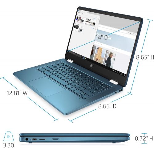 에이치피 2021 HP Chromebook X360 2-in-1 14 HD Touchscreen Light and Slim Laptop, Intel Celeron N4020 Processor, 4GB RAM, 64 GB eMMC, Webcam, Bluetooth, Wi-Fi, Chrome OS, Teal, W/ IFT Access