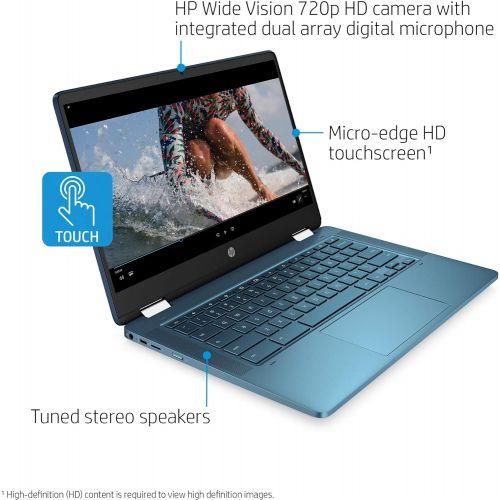 에이치피 2021 HP Chromebook X360 2-in-1 14 HD Touchscreen Light and Slim Laptop, Intel Celeron N4020 Processor, 4GB RAM, 64 GB eMMC, Webcam, Bluetooth, Wi-Fi, Chrome OS, Teal, W/ IFT Access