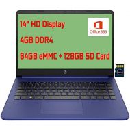 2021 HP Laptop 14 Premium Laptop I 14 Diagonal HD Display I Intel Celeron N4020 I 4GB DDR4 64GB eMMC + 128GB SD Card I USB-C HDMI Office 365 Win10 (Blue)+ 32GB MicroSD Card