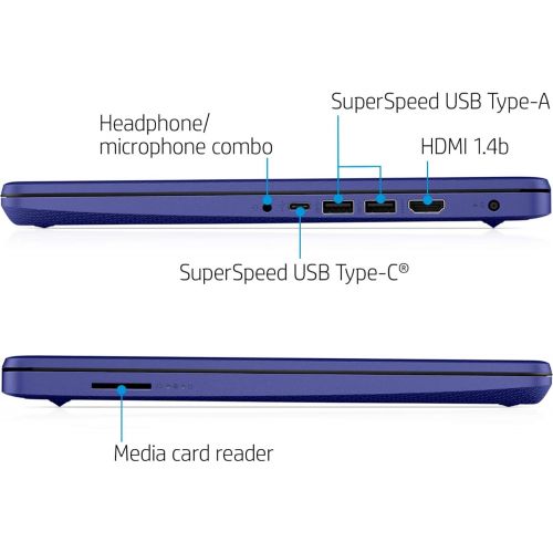 에이치피 2021 HP Laptop 14 Premium Laptop I 14 Diagonal HD Display I Intel Celeron N4020 I 4GB DDR4 64GB eMMC + 128GB SD Card I USB-C HDMI Office 365 Win10 (Blue)+ 32GB MicroSD Card
