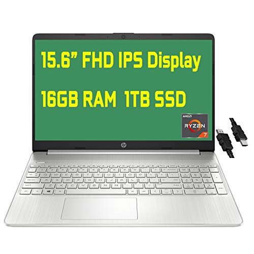 에이치피 HP Flagship Laptop 15 Business Computer 15.6” Diagonal FHD IPS Display AMD 8-Core Ryzen 7 4700U(Beats i7-10710U) 16GB RAM 1TB SSD AMD Radeon Graphics USB-C Win10 + HDMI Cable