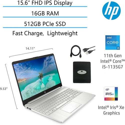 에이치피 2021 Newest HP 15.6 FHD IPS Flagship Laptop, 11th Gen Intel 4-Core i5-1135G7(Up to 4.2GHz, Beat i7-1060G7), Iris Xe Graphics, Fast Charge, WiFi, Lightweight, w/GM Accessories (16GB