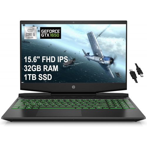 에이치피 HP Flagship Pavilion Gaming 15 Laptop 15.6 FHD IPS 10th Gen Intel Quad-Core i5-10300H (Beats i7-8750H) 32GB RAM 1TB SSD GeForce GTX 1650 4GB Backlit USB-C B&O Win10 Black + HDMI Ca