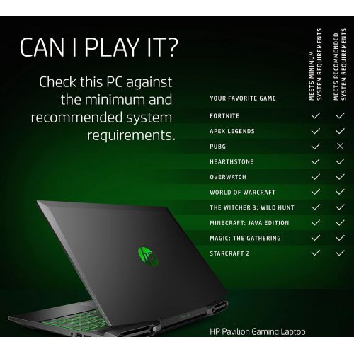 에이치피 HP Pavilion Gaming 15-Inch Micro-Edge Laptop, Intel Core i5-9300H Processor, NVIDIA GeForce GTX 1650 (4 GB), 8 GB SDRAM, 256 GB SSD, Windows 10 Home (Shadow Black/Acid Green)