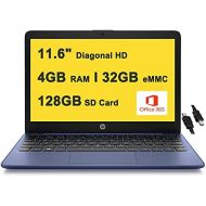 HP Stream 11 Laptop 11.6 Diagonal HD SVA Anti-Glare Display Intel Celeron N4000 4GB RAM 32GB eMMC + 128GB SD Card USB-C Microsoft 365 for 1 Year Win10 Blue + HDMI Cable