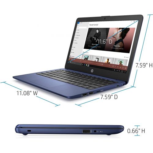 에이치피 HP Stream 11 Laptop 11.6 Diagonal HD SVA Anti-Glare Display Intel Celeron N4000 4GB RAM 32GB eMMC + 128GB SD Card USB-C Microsoft 365 for 1 Year Win10 Blue + HDMI Cable