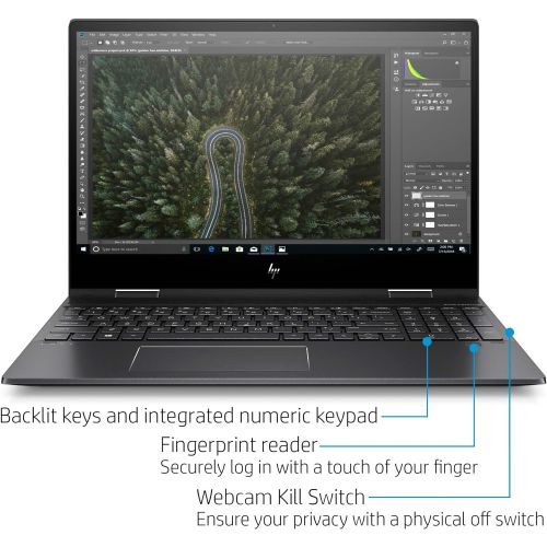 에이치피 HP Envy 15-inch x360 2-in-1 Laptop, AMD Ryzen 5, 8 GB RAM, 512 GB SSD Storage, Windows 10 Home with Fingerprint Reader and Webcam Kill Switch (15-ds1010nr, Nightfall Black)