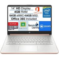 2021 Newest HP Stream 14 HD SVA Laptop Computer, Intel Celeron N4000 Processor, 4GB RAM, 128GB Space(64GB eMMC+64GB MSD), Office 365, HDMI, USB-C, Windows 10, Rose Gold, AllyFlex M