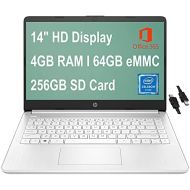 HP Flagship Stream 14 Laptop 14 HD Micro-Edge Display Intel Celeron N4020 4GB RAM 64GB eMMC + 256GB SD Card Intel UHD Graphics 600 USB-C Office365 Webcam Win10 White + HDMI Cable