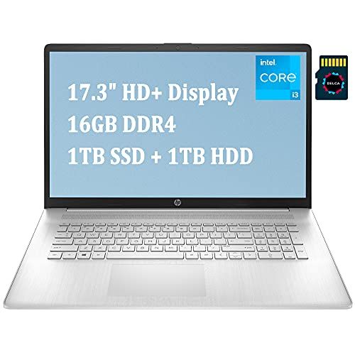 에이치피 HP 17 Business Laptop Computer I 17.3 HD+ Display I 11th Gen Intel Core i3-1115G4 ( i5-8265U) I 16GB DDR4 1TB SSD 1TB HDD I USB-C HDMI Win10 Silver + 32GB Micro SD Card