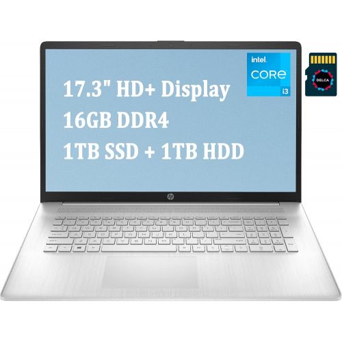 에이치피 HP 17 Business Laptop Computer I 17.3 HD+ Display I 11th Gen Intel Core i3-1115G4 ( i5-8265U) I 16GB DDR4 1TB SSD 1TB HDD I USB-C HDMI Win10 Silver + 32GB Micro SD Card