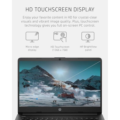 에이치피 HP 14 Laptop, Intel Celeron N4020, 4 GB RAM, 64 GB Storage, 14-inch HD Touchscreen, Windows 10 Home, Thin & Portable, 4K Graphics, One Year of Microsoft 365 (14-dq0060nr, 2021, Jet