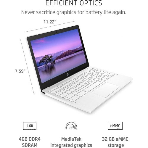 에이치피 2022 HP Chromebook 11.6 HD Light and Slim Laptop, MediaTek MT8183 8-Core Processor, 4GB Memory, 32GB eMMC, Card Reader, Webcam, Wi-Fi, Chrome OS, White, 2-Week IFT Support