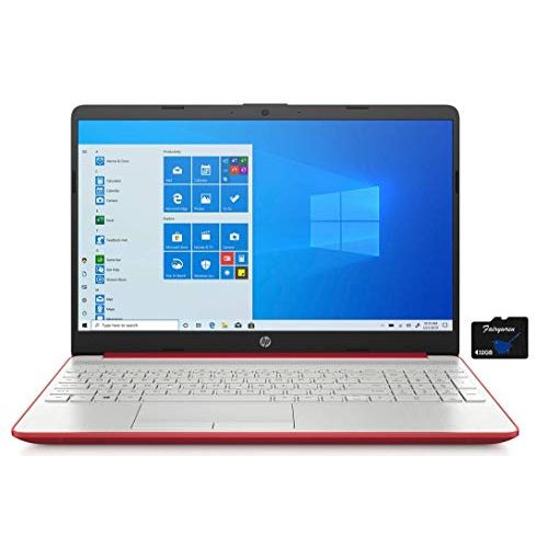에이치피 2021 HP 15.6 HD LED Display Laptop Computer, Intel Pentium Gold 6405U, 4GB RAM, 128GB SSD, HDMI,USB-C, Ethernet RJ-45, HD Webcam, Windows 10 S, Red, Fairywren Card